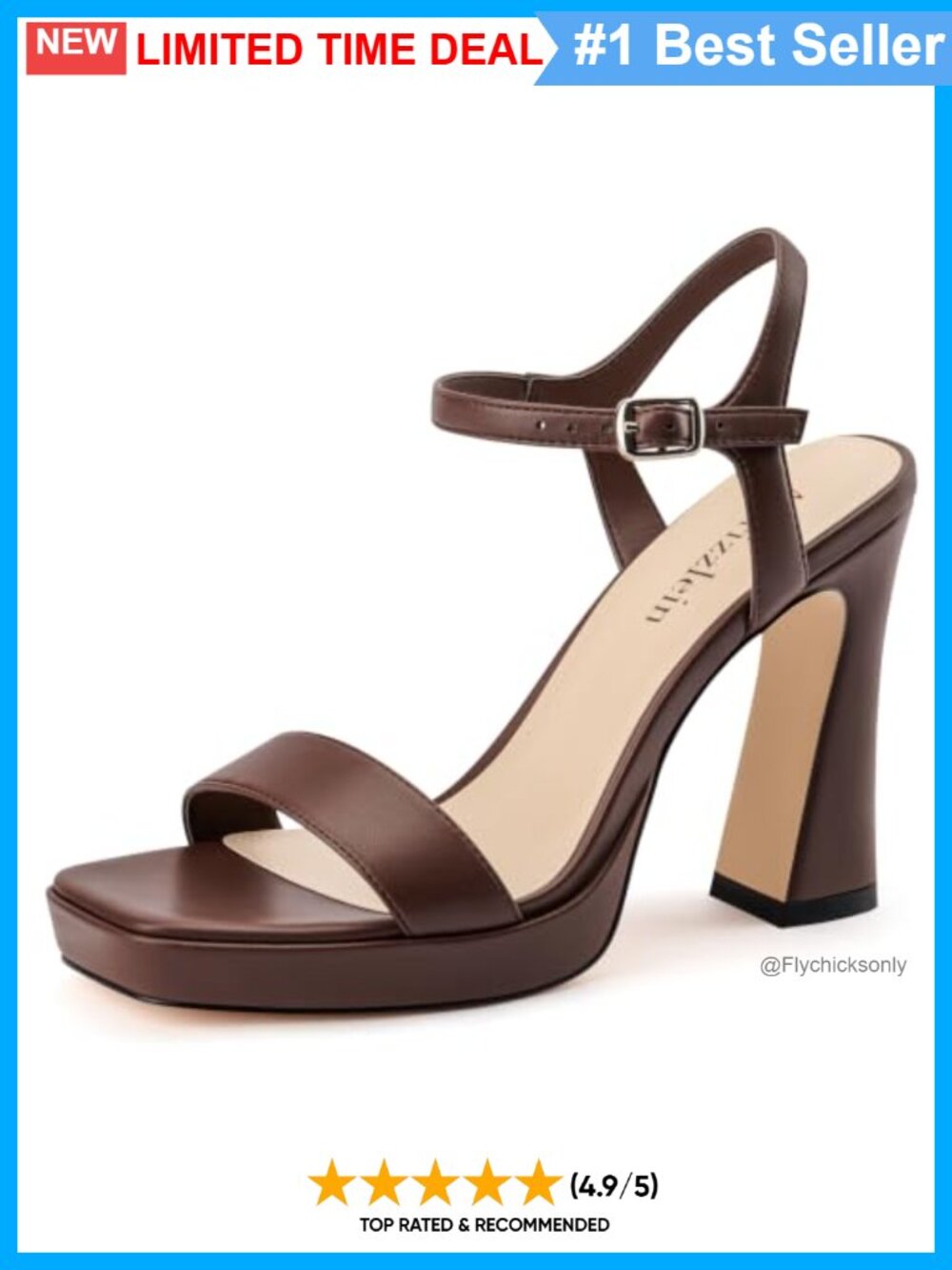 Platform Chunky High Heeled Sandals Faux Leather Ankle Strap Square Open Toe